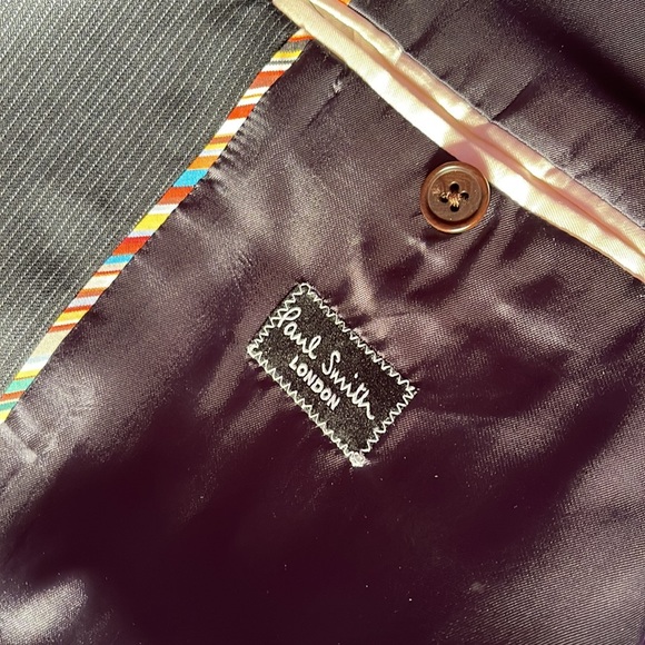 Paul Smith bluish suit, tiny stripes, characteristically colorful backing, 34x30 - Picture 3 of 8